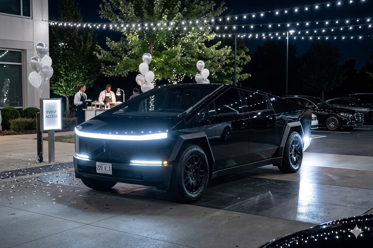 Gloss black Tesla Cybertruck for birthdays, date nights, and content creation in Chicago