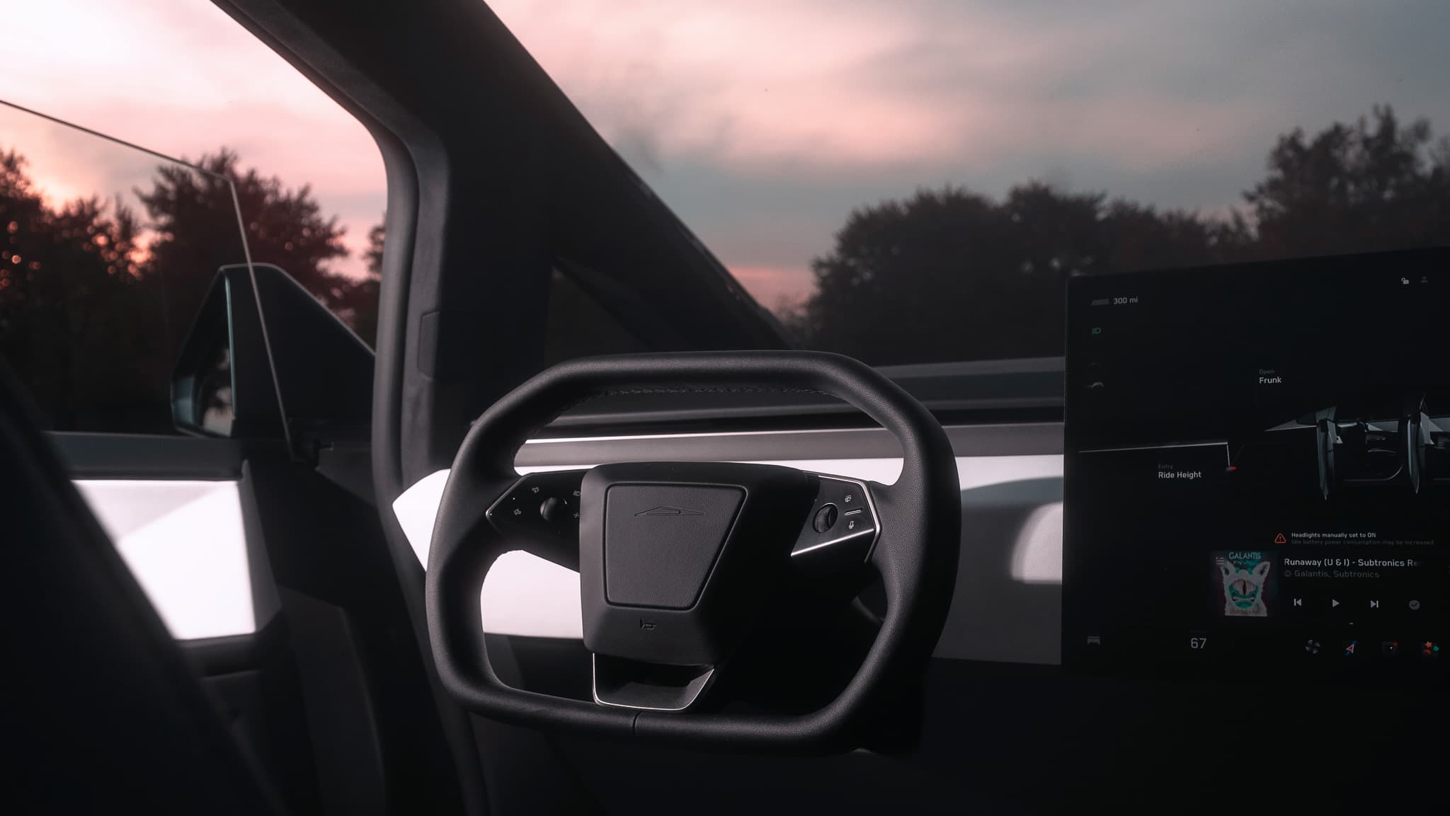 Tesla Cybertruck interior rental Chicago - premium white seats